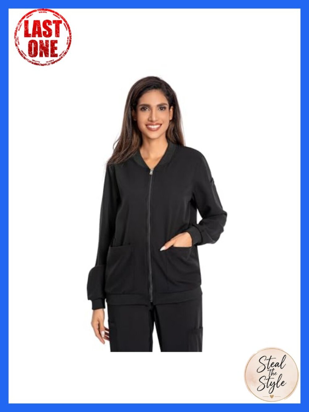 Women's Zip Front Scrub Jacket 4-Way Stretch Nurse Coat